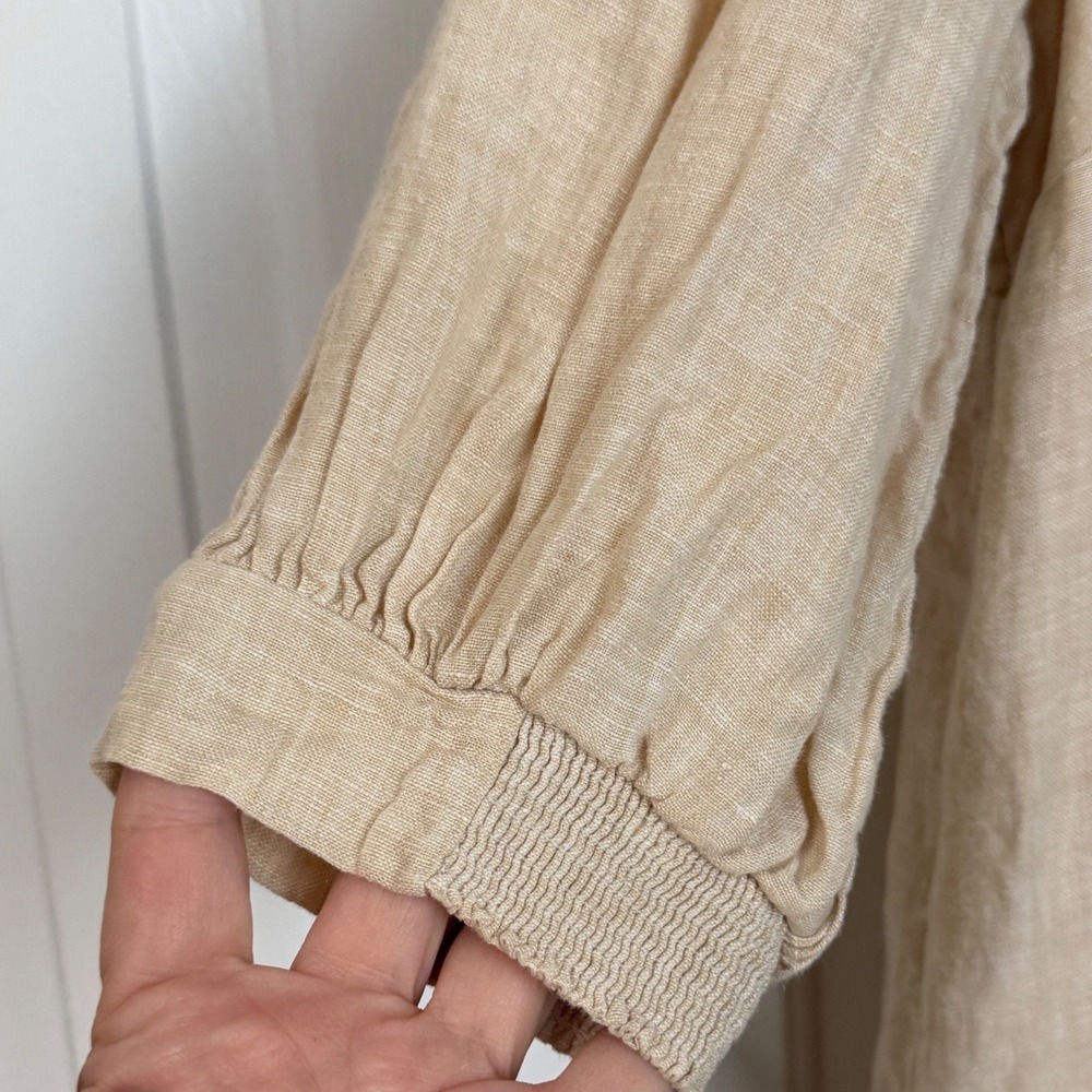 Lilly Pulitzer Mialeigh Lagoon Linen Dress 6 Beige Shift Puff Sleeve Coastal - Picture 6 of 14